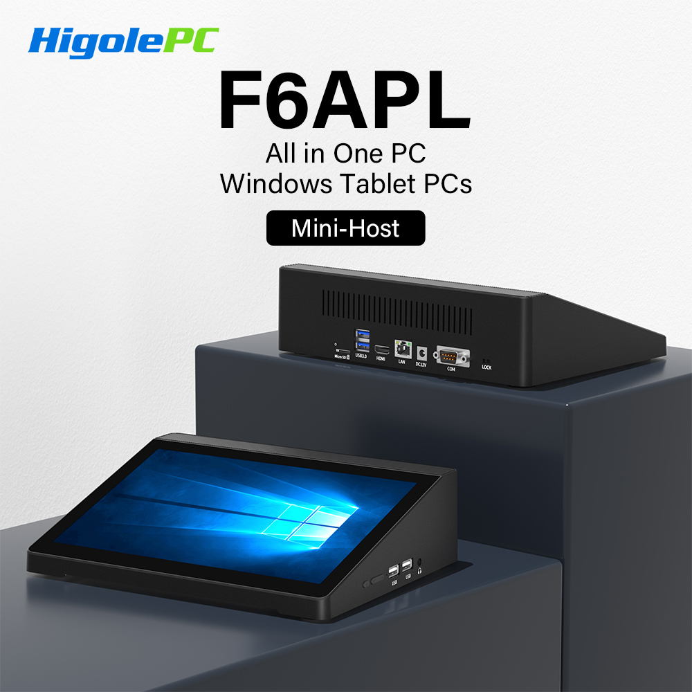 Higole F6APL 10,1 ''Mini PC sin ventilador Intel J3455 Windows 10 WiFi5 4GB 64GB 2340mAh 4K RS-232 RJ45 portátil PC de escritorio Mini ordenador