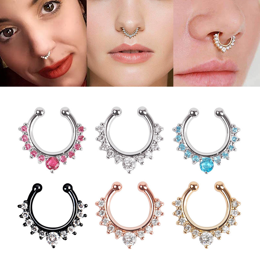 1 PC ใหม่ปลอมเจาะเครื่องประดับคลิปบนจมูก Septum แหวนจมูกปลอมแหวน Hoop Crysta Faux ไม่เจาะแหวนจมูกต่างหู