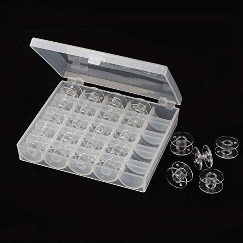 Bobinas transparentes para máquina de coser, carretes vacíos, caja de almacenamiento de plástico, accesorios de costura para el hogar, herramientas AA7650, 25 unidades