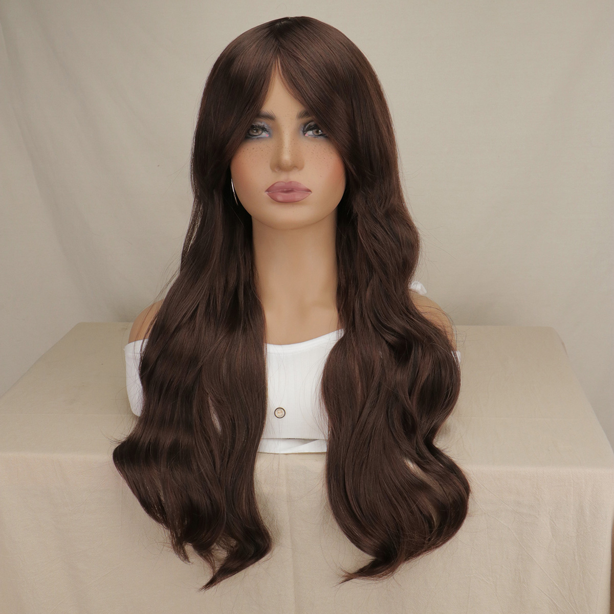 Peluca de Cosplay ondulada larga para mujer, pelucas de pelo sintético con temperatura, rojo, rosa, negro, azul, plateado, gris y marrón