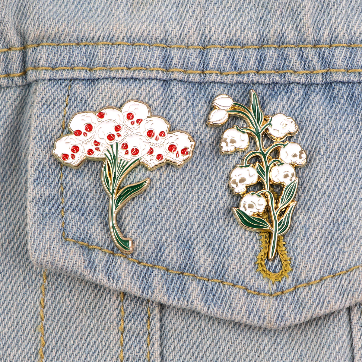 Skeleton Flower Badges Lapel Pins for Backpacks Metal Enamel Pin Brooches for Women Fashion Jewelry Accessories Gifts