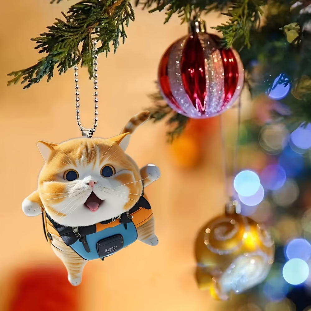 LLavero de gato gengibre gordo 2D, colgante de gatito de moda de dibujos animados, decoración acrílica con dije versátil para coche, mochilas, hogar, fiesta festiva, regalo
