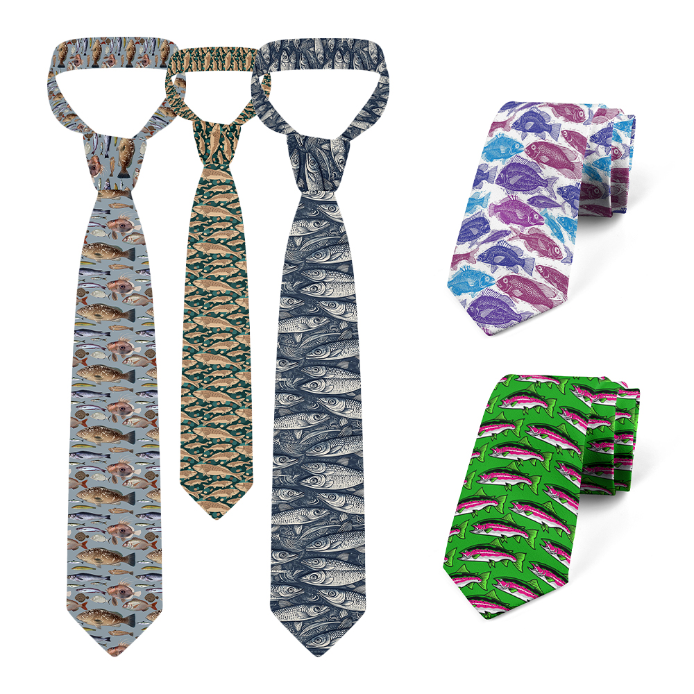 Gravata de negócios com padrão de peixe 3D masculino, moda casual criativa, estilo neutro, mar profundo, novo design divertido