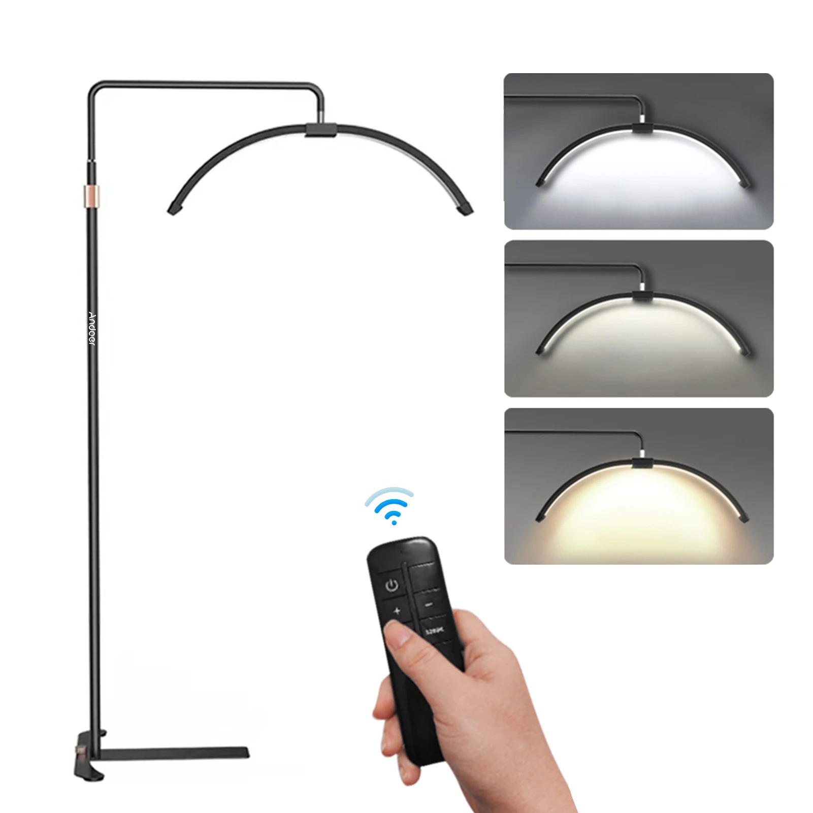 Andoer HD-M5X 36W Vloer Led Video Licht Half-Maan Vormig Vul Licht 3000K-6000K Dimbaar Met 180Cm/70.9in Metalen Lichtstandaard