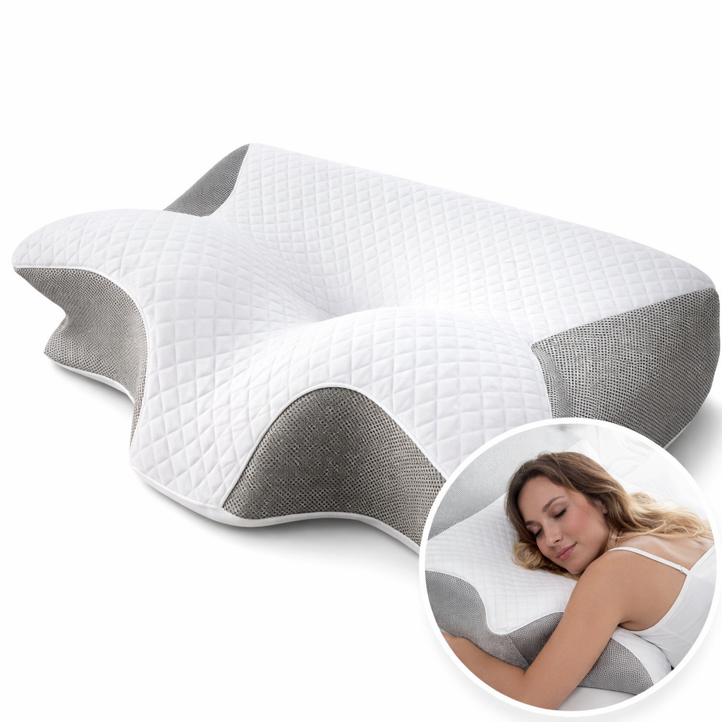 Cuscino Ergonomico a Forma di Corno per il Collo, per Chi Dorme su un Fianco, sulla Schiena o a Pancia in Giù, Supporto Cervicale Sagomato per Alleviare la Pressione sulle Spalle