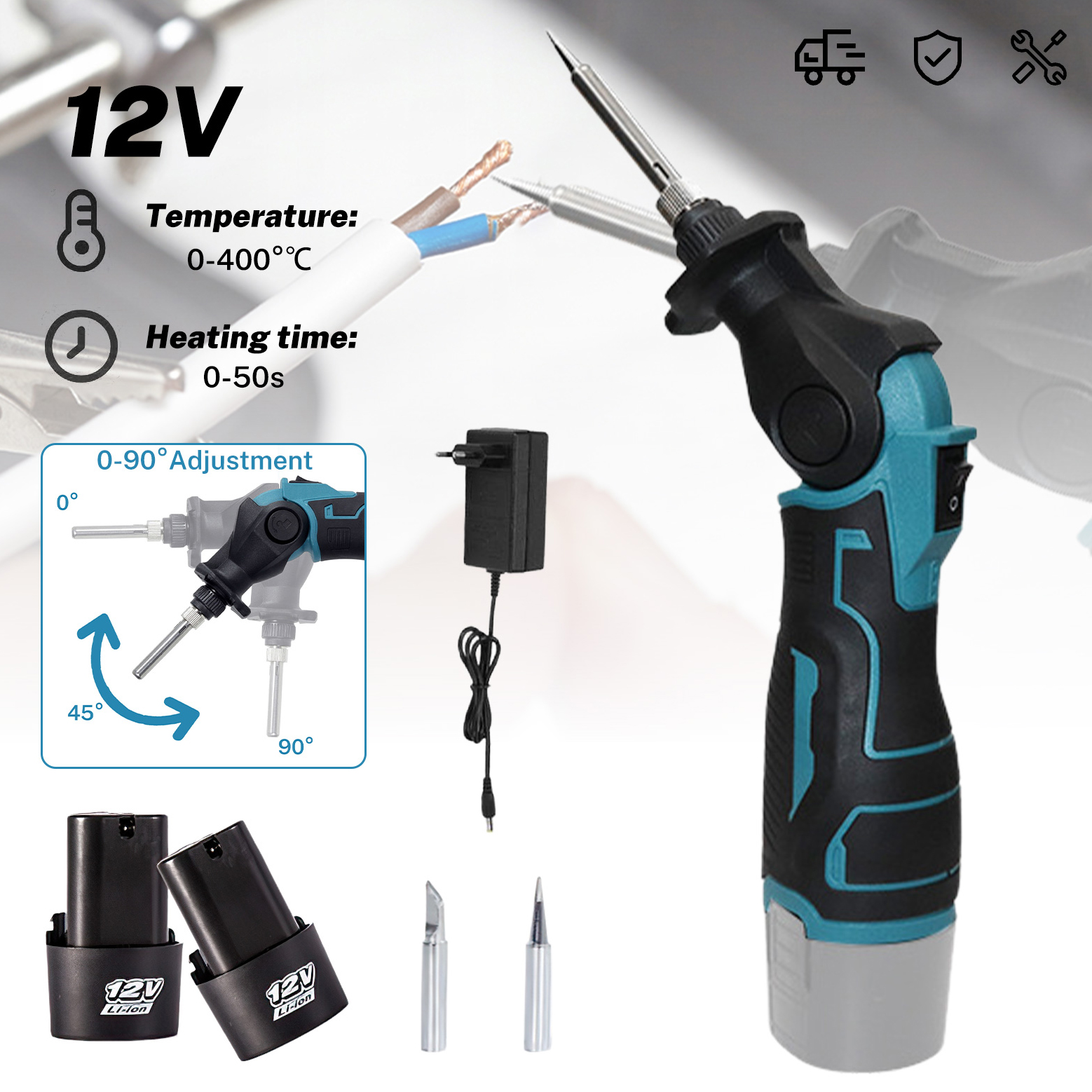 Ferro de Solda Elétrico Sem Fio com Temperatura Ajustável, Estação de Soldagem Portátil de Aquecimento Rápido 30W 400 ℃   Ferramenta de Reparo para Baterias de 12V