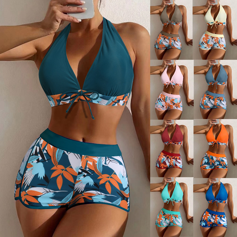 Set Bikini Halter 2026, Baju Renang Pendek Wanita, Pakaian Renang Pinggang Tinggi, Baju Mandi Wanita Bermotif, Pakaian Renang, Pakaian Pantai Baru