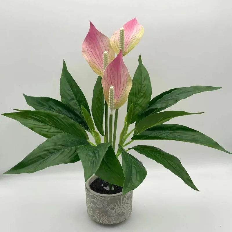 Piante verdi artificiali Piante in vaso di anturi finti Ornamenti per il desktop Decorazione della casa Decorazione del luogo di nozze Fiori finti