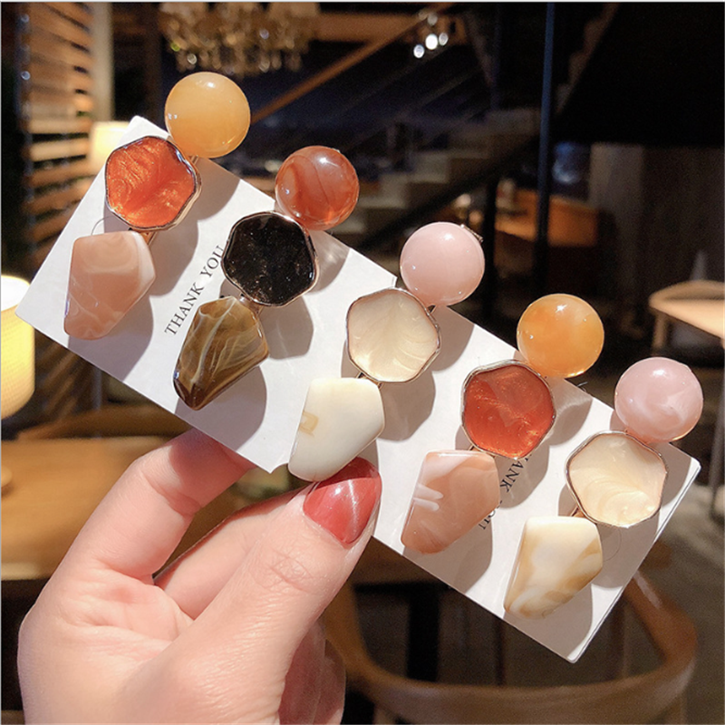 1 STKS Nieuwe Acryl Geometrische Onregelmatige Haar Clip Hars Ronde Marmer Patroon Haarspelden Voor Vrouwen Meisje Haarspeld Accessoires