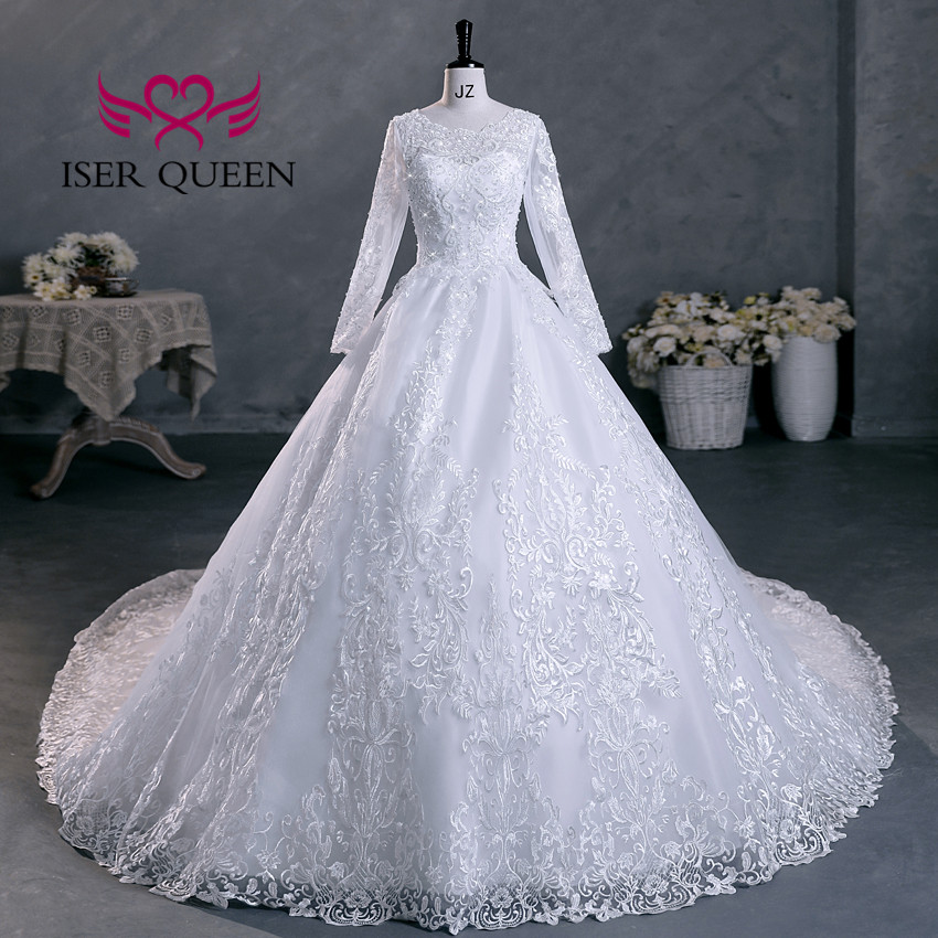 Vestidos de novia con Apliques de encaje bonitos y mangas completas personalizados, novedad de 2025, vestido de baile de talla grande, vestido de novia princesa elegante WX0301