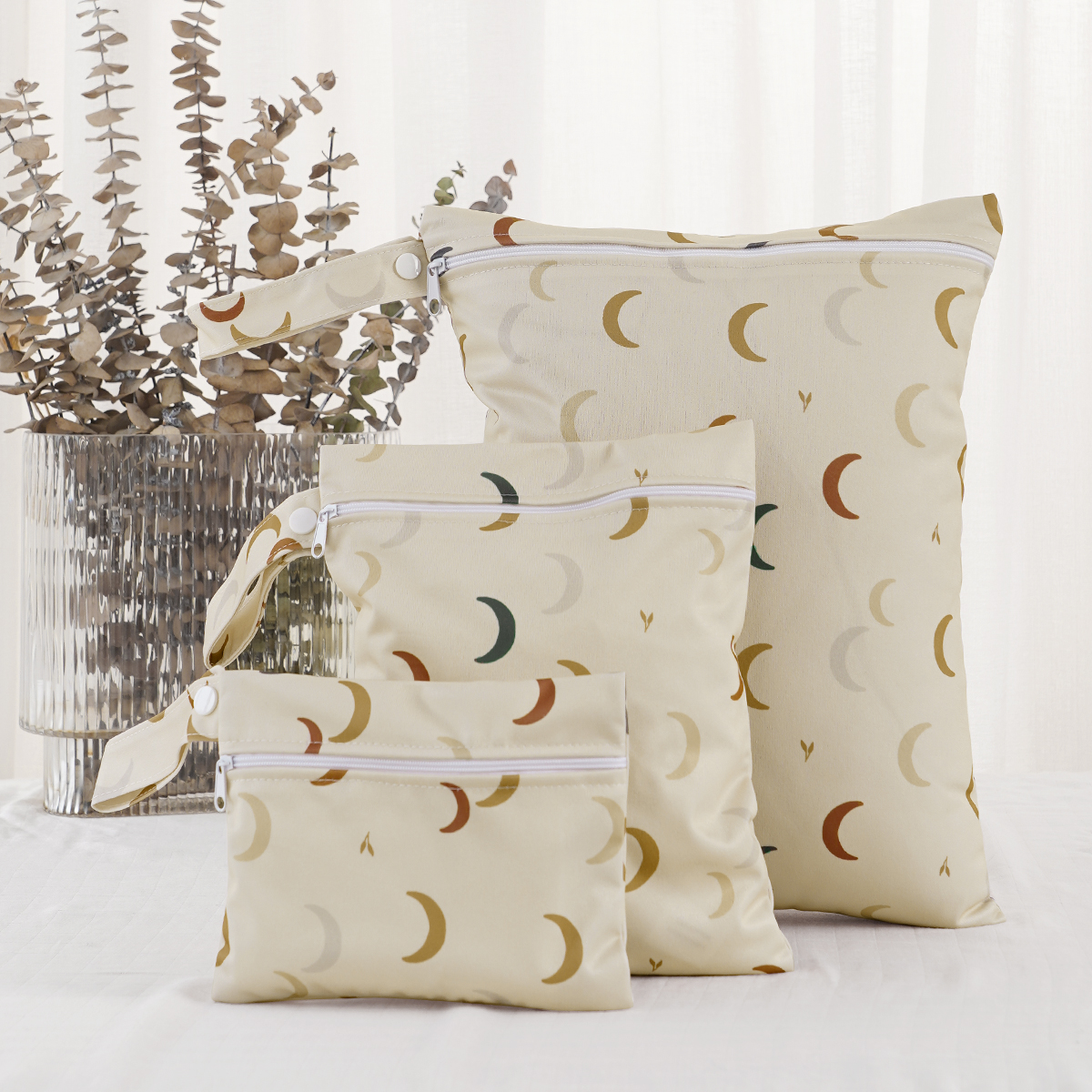 Elinfant 3PCS Wodoodporna torba na pieluchy Torba na mokro/sucho z uchwytem Przenośna torba do przechowywania