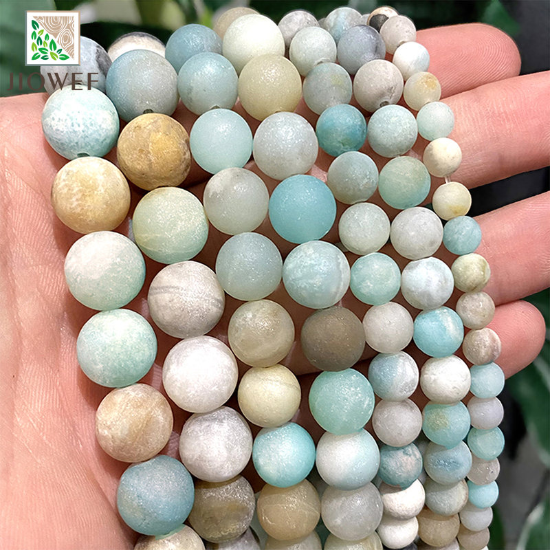 Natural geada fosca cor misturada amazonita pedra redonda contas para fazer jóias diy pulseira colar 15 "strand 4 6 8 10 12mm