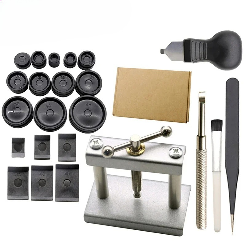 Conjunto Profissional de Ferramentas para Fechar Caixas de Relógio com 23 Peças e Matrizes de Encaixe – Kit de Ferramentas para Reparo de Relógios para Relojoeiros