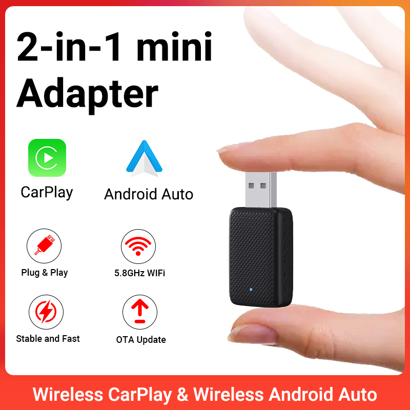 2026 NEW Wired to Wireless CarPlay and Android Auto 2 in 1 Mini Adapter 5GHz WiFi5 for 99% Original Wired CarPlay/Auto Cars