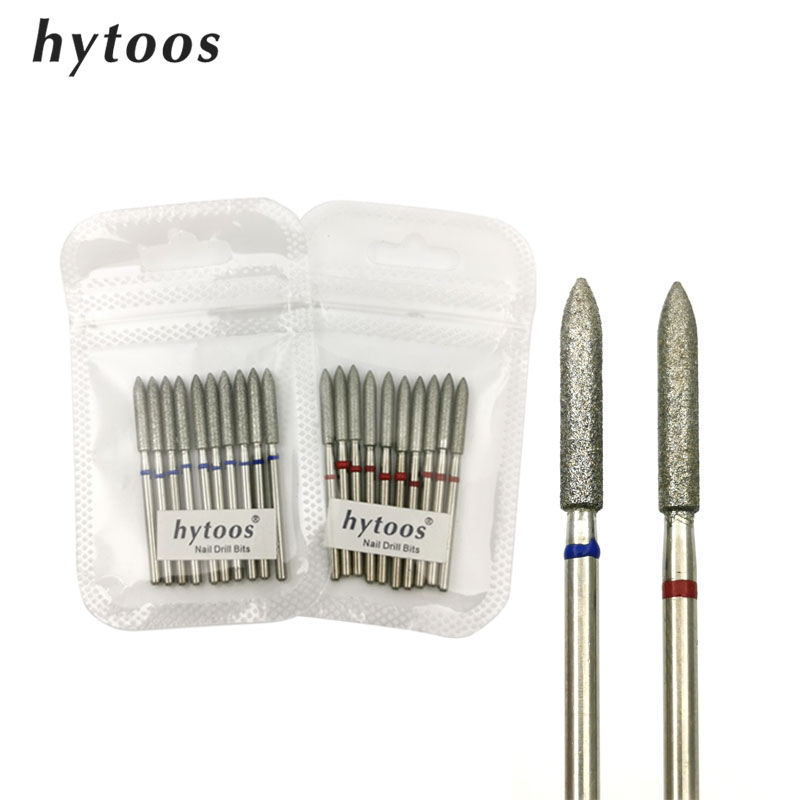 HYTOOS 10 Buah/Pak Alat Aksesori Kuku Bor Kerucut Panjang Berlian Kutikula Bit 3*16Mm Bor Kuku Bor Manikur