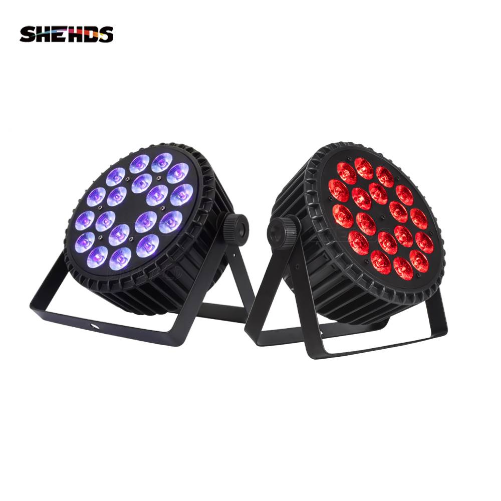 SHEHDS 2 Stück LED Flat Par 18x18W RGBWA UV 6in1 Beleuchtung DMX512 für DJ Disco Hochzeitsband Professionelle Bühne