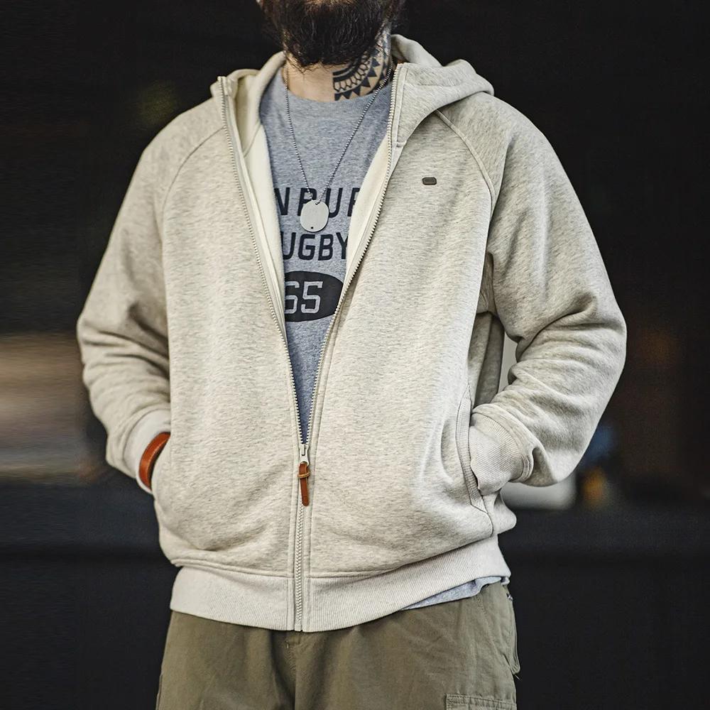 Maden felpa con cappuccio grigia per uomo fodera in pile polare Cardigan sportivo con cerniera caldo addensato giacca esterna autunno e inverno