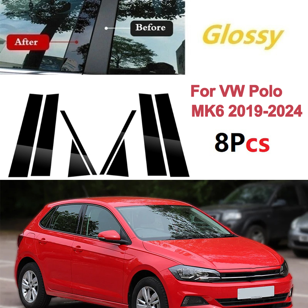 8 buah tiang pilar polesan untuk Volkswagen VW Polo MK6 2019 2020 2021-2024 Aksesori Mobil Penutup pinggiran kolom BC