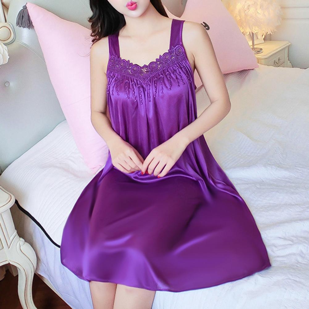 Dame Pyjamas Einfarbig Glatte Spitze Patchwork Nacht Kleid Komfortable Lüften Lässige Mode Sommer Frauen Nacht Kleid Nachthemd