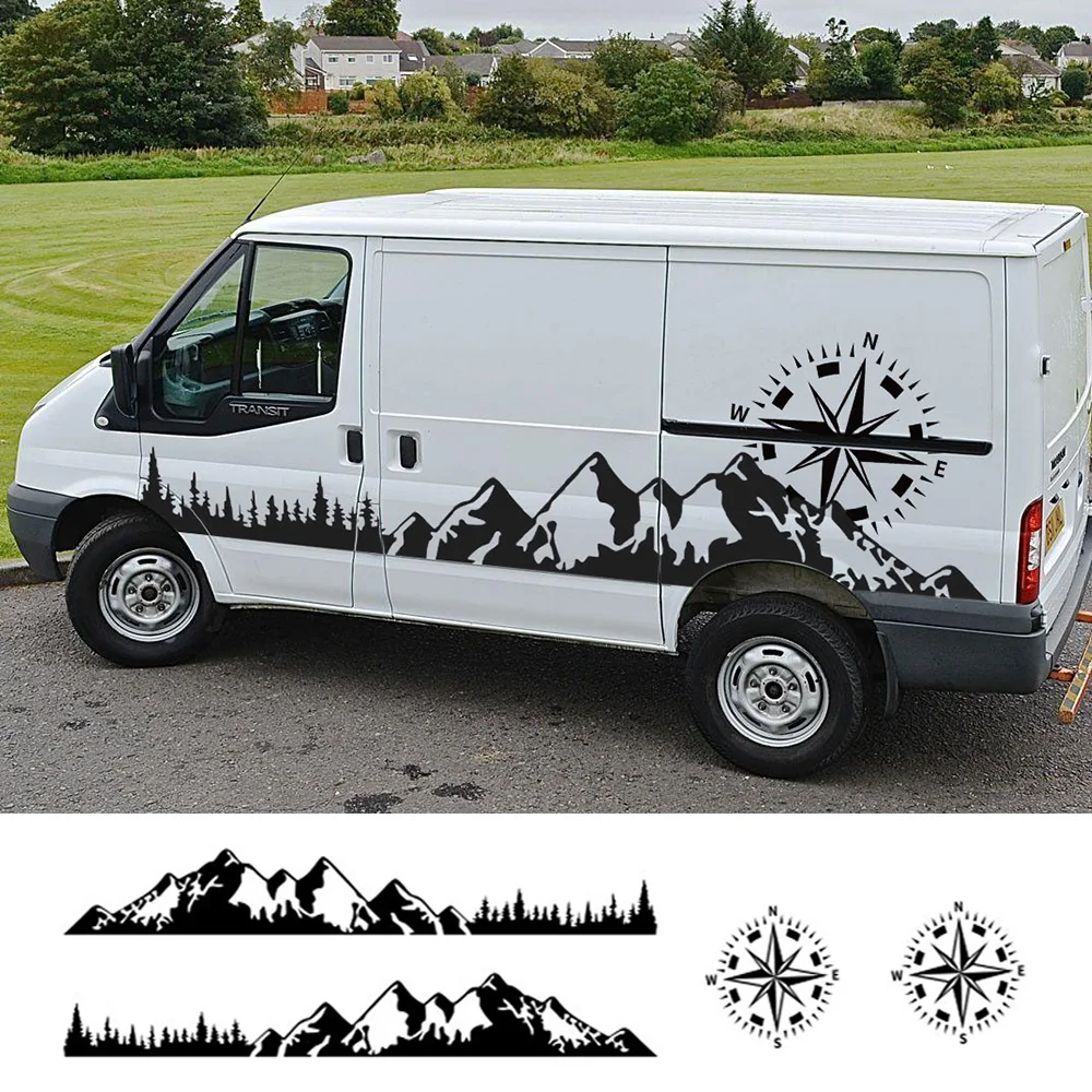 Stiker pintu mobil Van Camper Motorhome untuk Ford Transit MK6 MK7 MK8 Aksesori Tuning stiker Film vinil grafis kompas