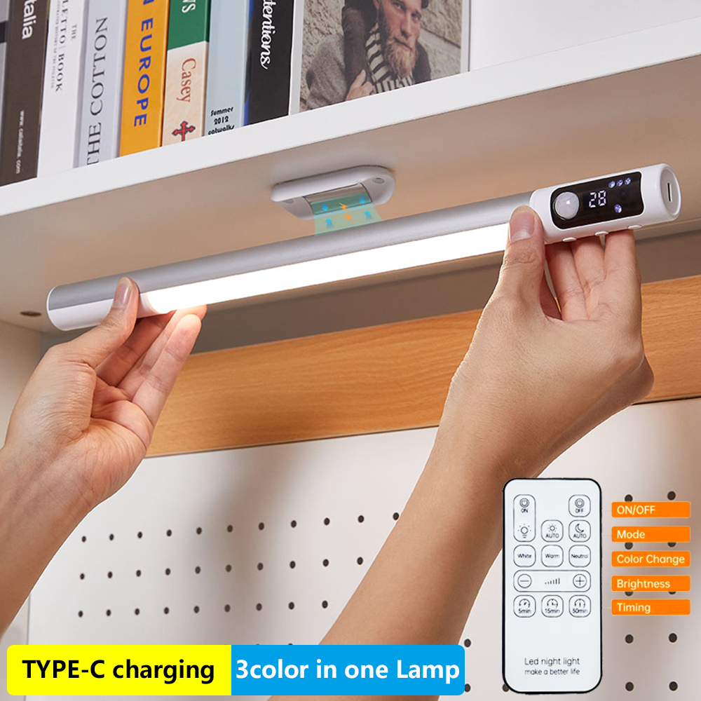 Luz nocturna con Sensor de movimiento, lámpara de escritorio tipo C, luces recargables, luces de gabinete para cocina, luces LED de noche con pantalla Digital