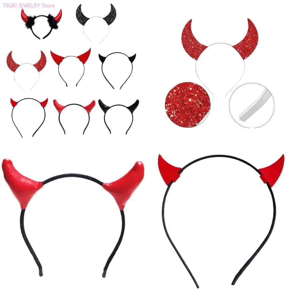 62KE Devil Cool ที่คาดผม Faux สัตว์การ์ตูน Stage Hairband ล้นหลาม Horn