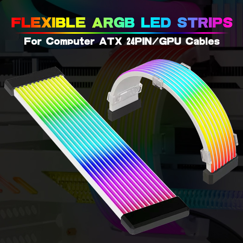 Jumpeak Flexible RGB LED Light Strip Bar ARGB Board Cover For Computer Power Supply ATX 24PIN GPU Video Card Cables And Case