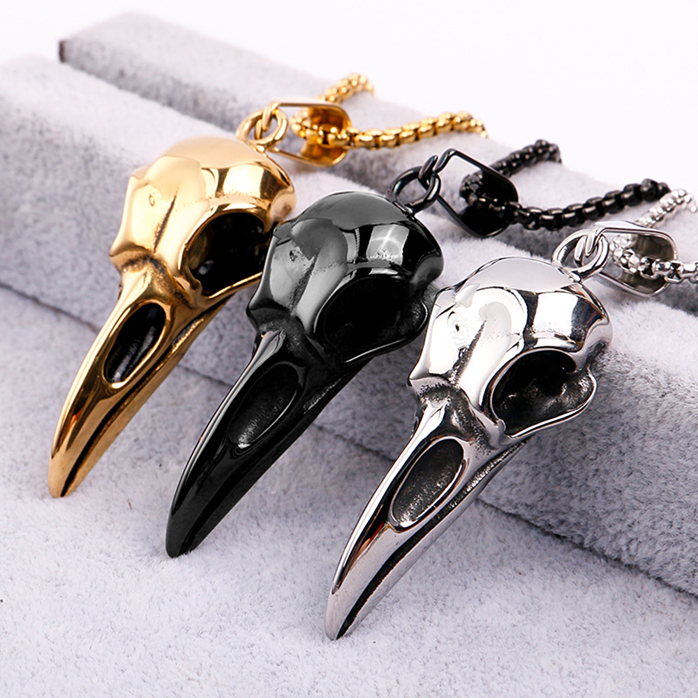 Vintage Nordic Viking Crow Head Bird Skull จี้สร้อยคอสําหรับผู้ชายผู้หญิงสแตนเลส Punk แฟชั่นเครื่องประดับของขวัญขายส่ง