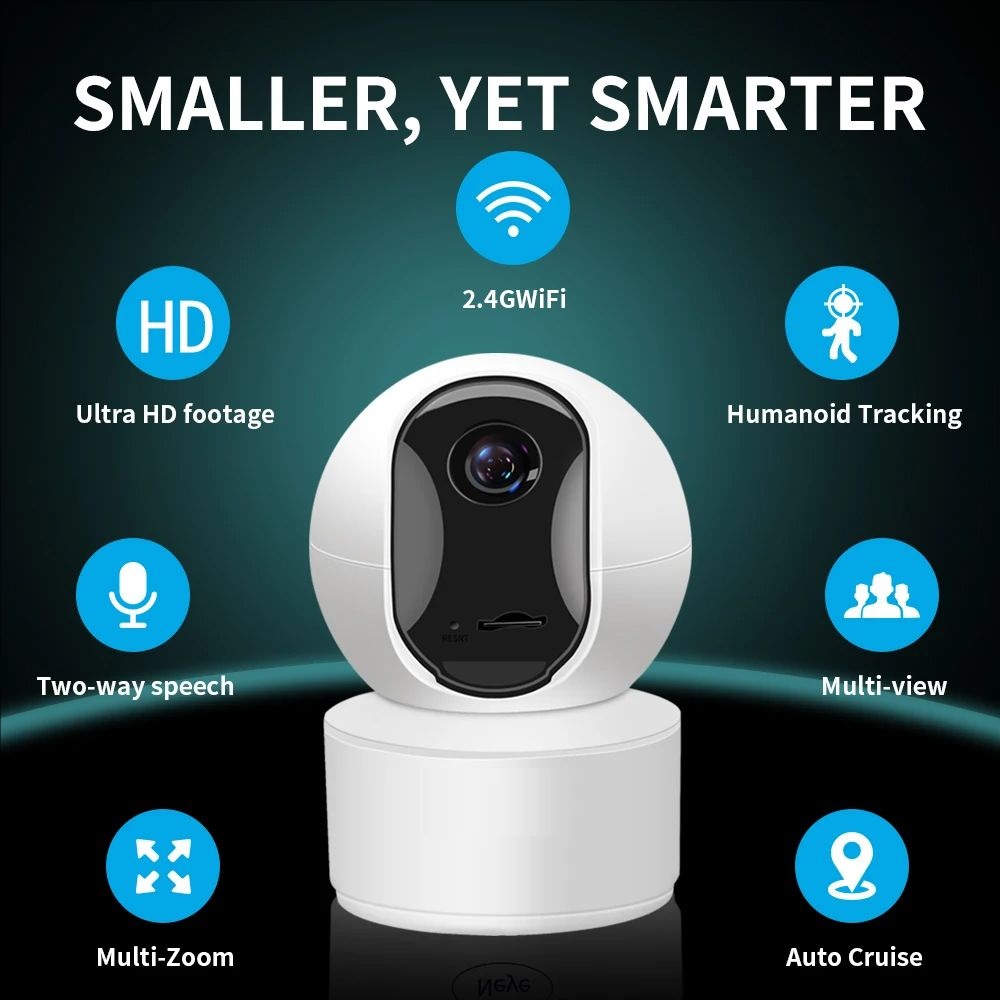 Cámara de Seguridad Interior WiFi 4K de 8MP, Zoom Digital 10X, Cámara IP con Giro e Inclinación, Seguimiento Automático por IA, Visión Nocturna, Intercomunicador