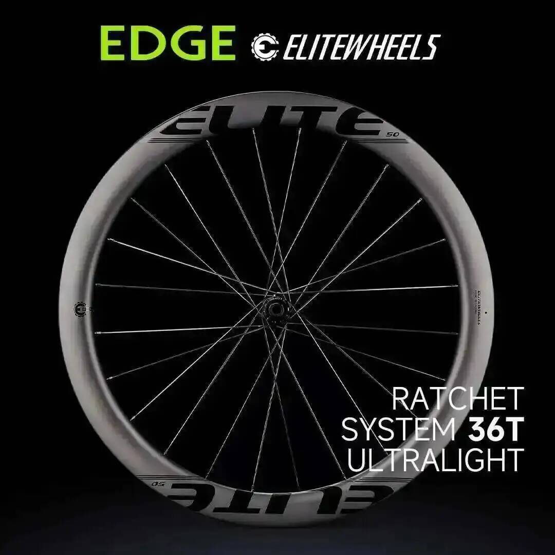 ELITEWHEELS EDGE Racing Carbon Disc Wheelset - 1314g Ratchet System 36T Wing 20 szprych 40 mm 45 mm 50 mm 65 mm