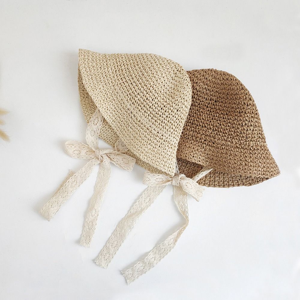 Cappello da bambino in pizzo moda estate fiocco di paglia berretto da bambina spiaggia bambini cappello Panama principessa cappelli e berretti per bambini 1 pz