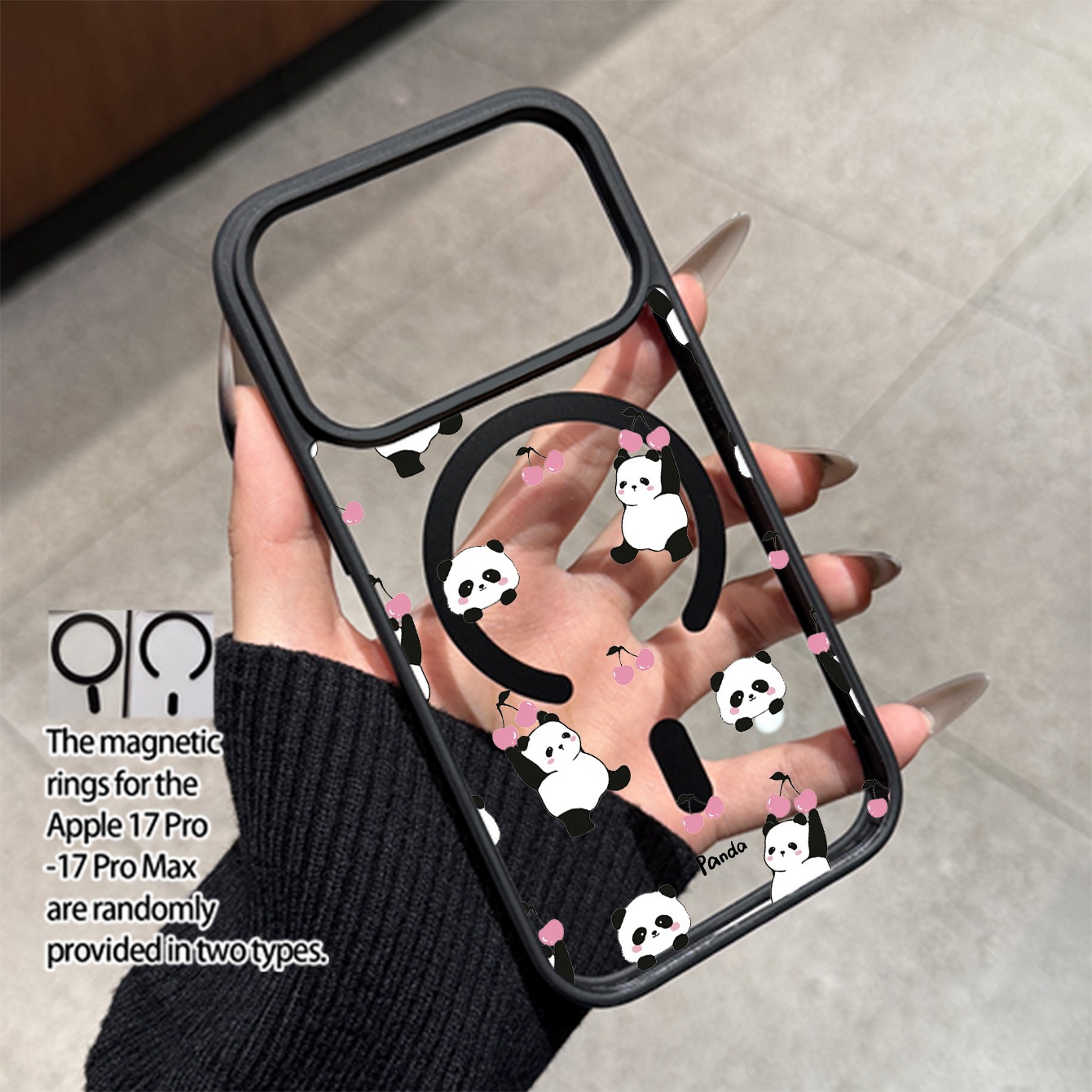 Cover Magnetica per Telefono con Simpatico Panda e Ciliegia per Samsung Galaxy S26 Ultra S25 Plus S24 FE S23 A17 A37 A57 A56 A55 A54 A26 A36 A16