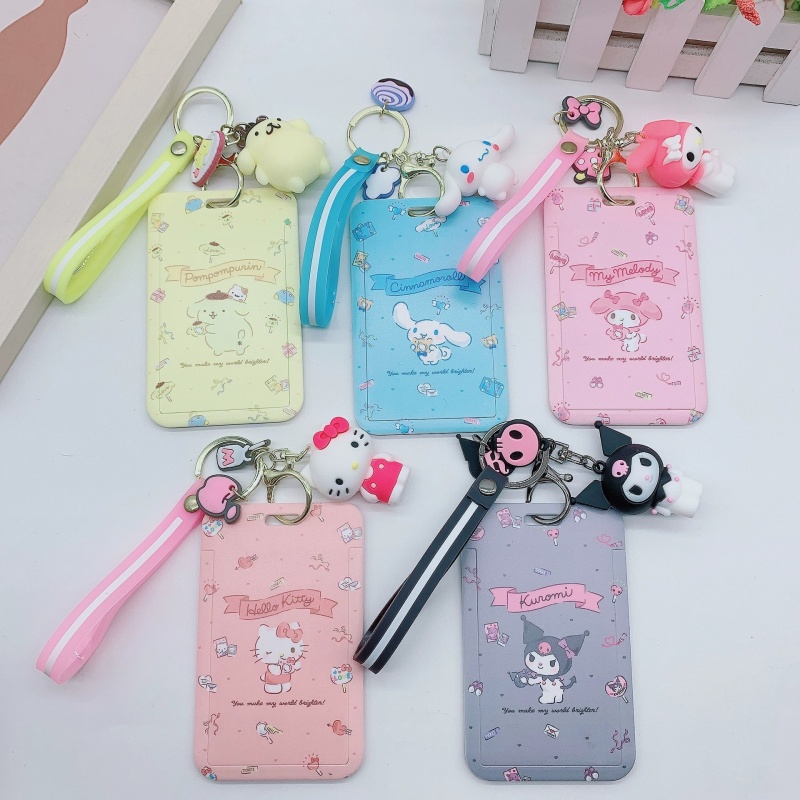 Uroczy breloczek Sanrio Cinnamoroll My Melody, zawieszka anime, uchwyt na identyfikator, uroczy plastikowy brelok do kart dla dziewczyn.
