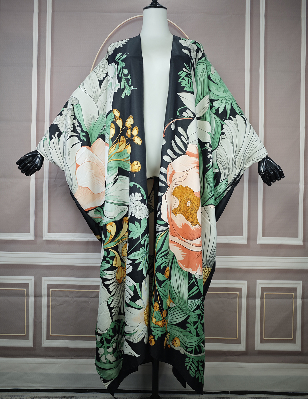 Blogger de moda de Oriente Medio, cárdigan suelto de seda con estampado Floral frontal abierto, Kimonos largos de playa para vacaciones africanas, talla grande