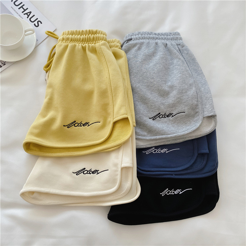 Casual sweatshorts voor dames, elastische taille, borduurwerk, losse sportshorts, zomer, effen kleur, homewear, korte broek