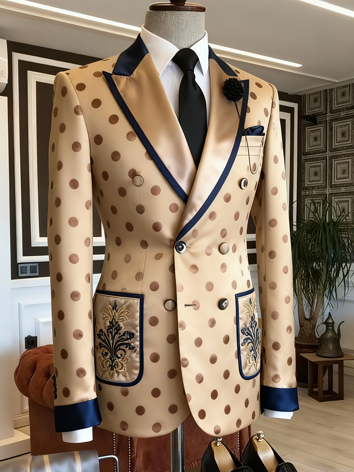 Blazer Monopetto da Uomo Nero e Bianco Fantasia Pied-de-Poule con Risvolto a Revers e Tasche, Vestibilità Slim, per Business Casual o Cerimonie