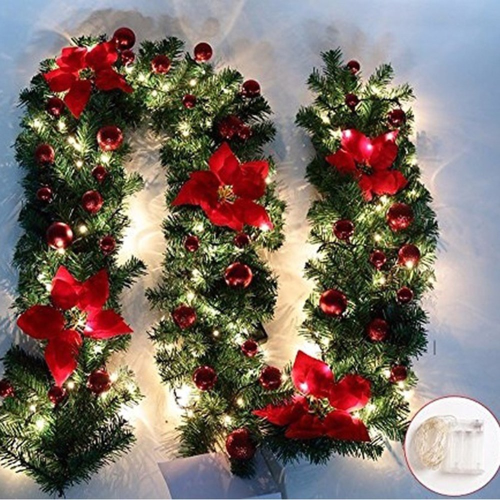 2.7M 5 สีตกแต่งคริสต์มาส Garland ตกแต่งหวายไฟพวงหรีดตกแต่ง Mantel เตาผิงบันไดผนังตกแต่งประตู