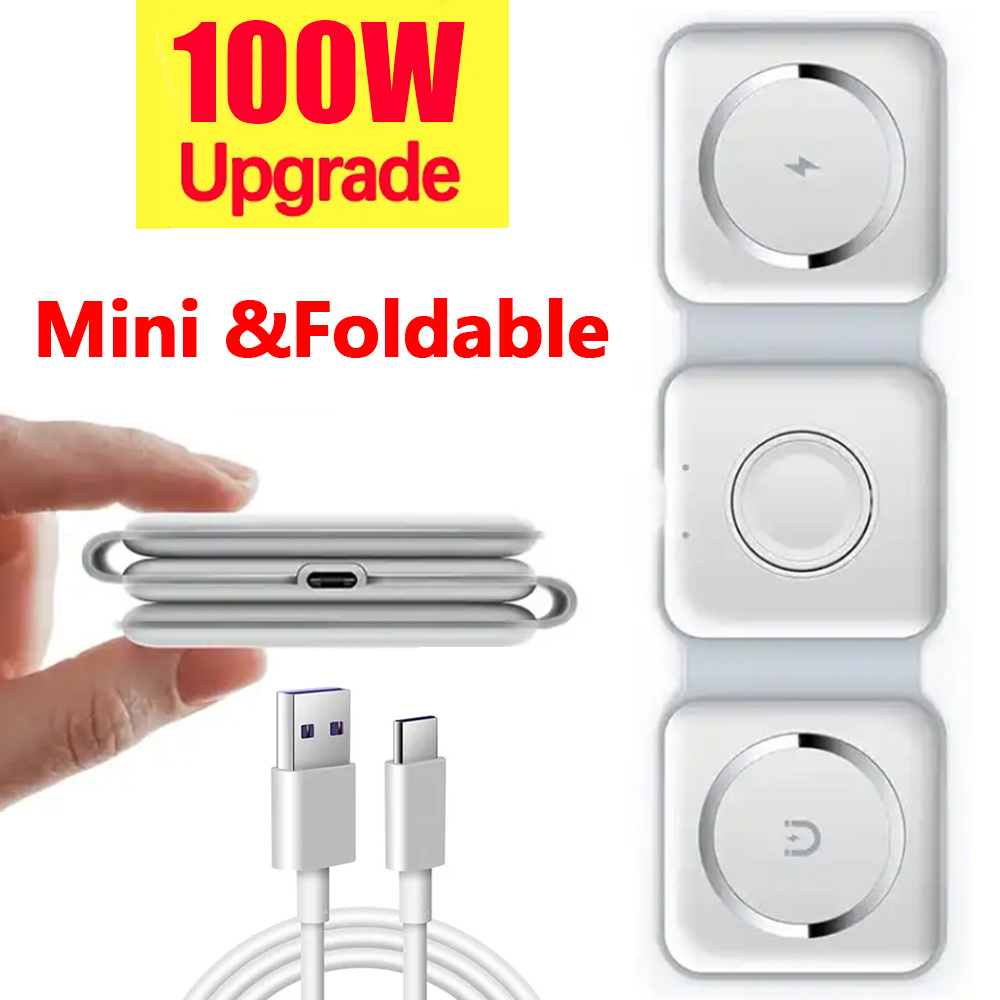 Soporte de cargador inalámbrico plegable 3 en 1 de 100W para iPhone 15 14 13 12Pro Max Airpods iWatch estación de carga inalámbrica rápida