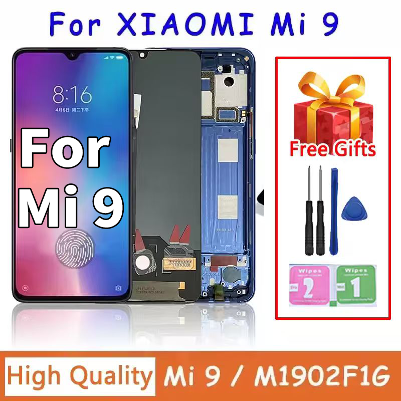 Super AMOLED 6,39 дюйма для Xiaomi Mi 9, ЖК-дисплей, сенсорный экран, дигитайзер в сборе с датчиком отпечатков пальцев для Xiaomi Mi9 M1902F1G, дисплей