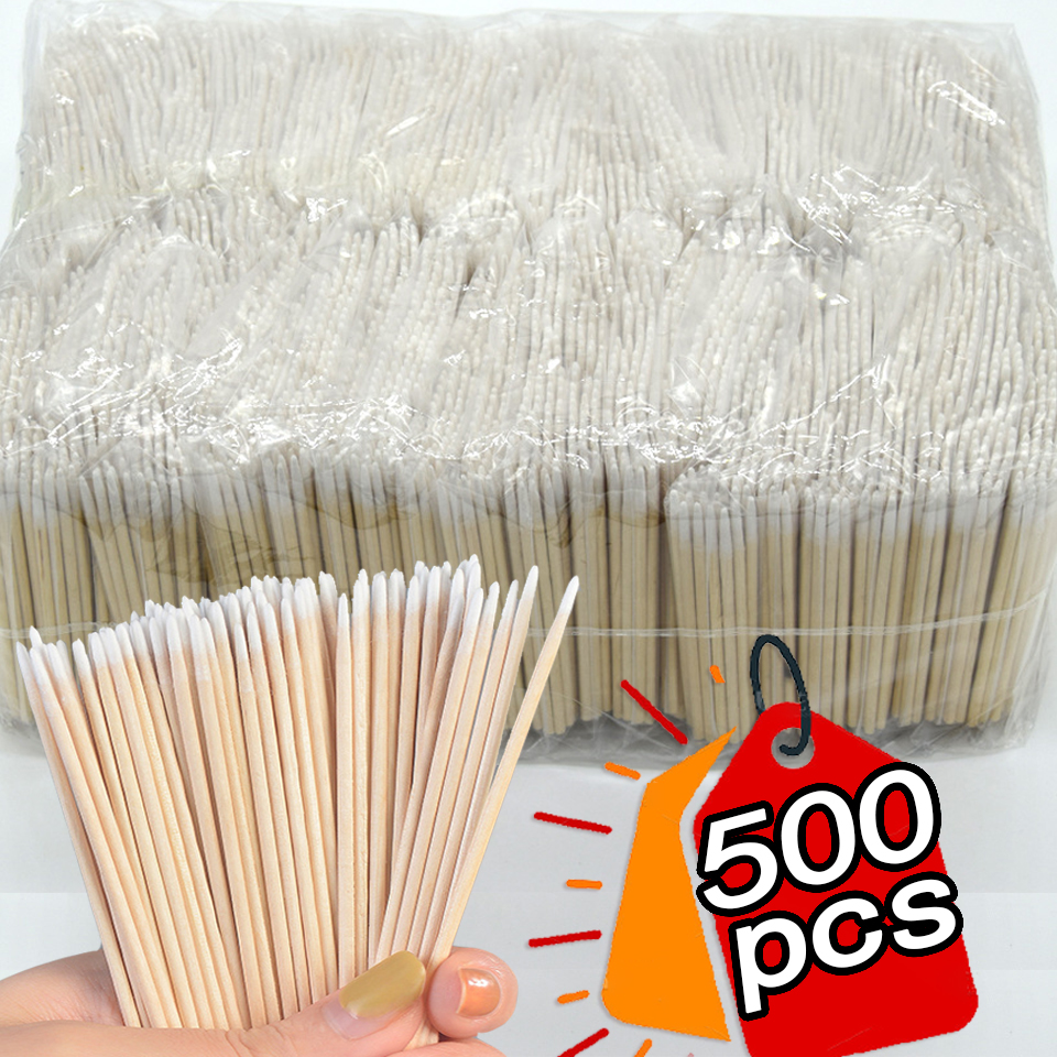 500 Uds hisopo de algodón de madera delineador de ojos maquillaje ceja lápiz labial hisopo de algodón ultrafino limpieza de uñas y oídos herramientas cosméticas desechables