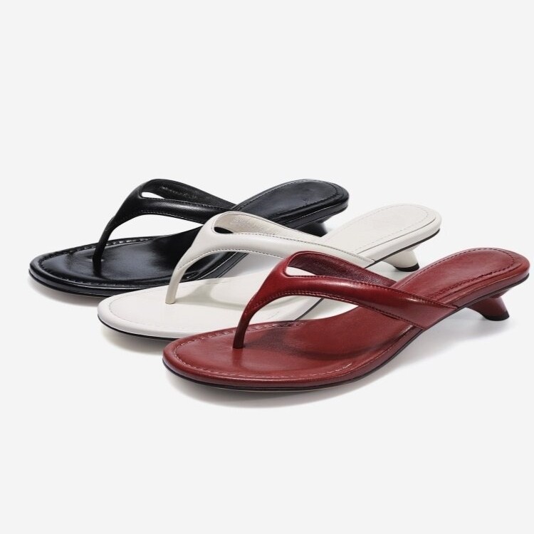 Kitten and French vacation style flip-flops premium oil wax sheepskin slippers casual sandals