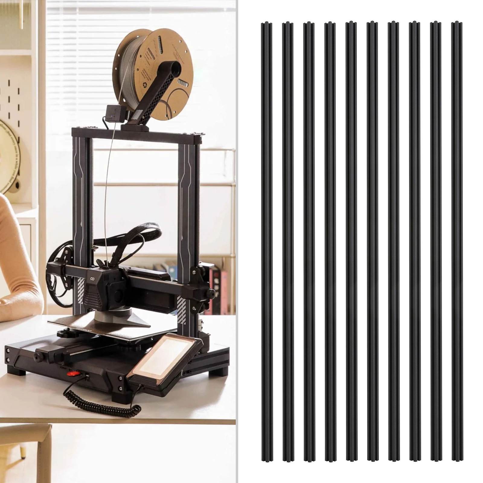 10 packs de profilés en aluminium anodisé standard à fente en T 2020, rail linéaire 20*20*1000mm pour imprimante 3D CNC