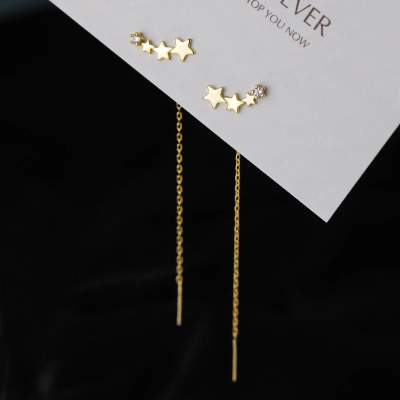 Trend Long Wire Tassel Thread Chain Climb Star Heart Beads Pendants Drop Earrings women's Straight Hanging Earings Jewelry