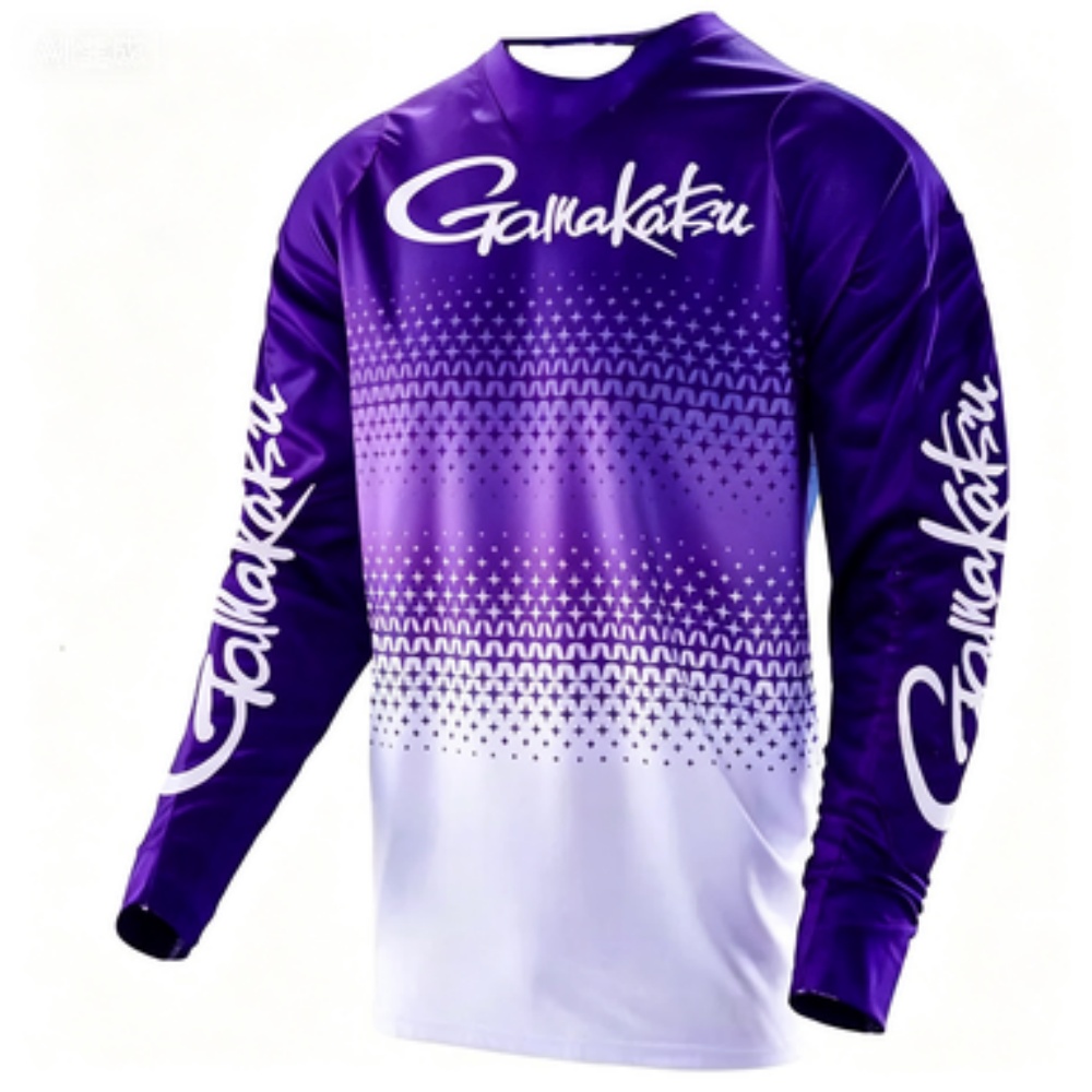 Maglia a maniche lunghe con motivo sfumato, casual, sportiva, traspirante, comoda, da pesca per uomo, con stampa trendy.