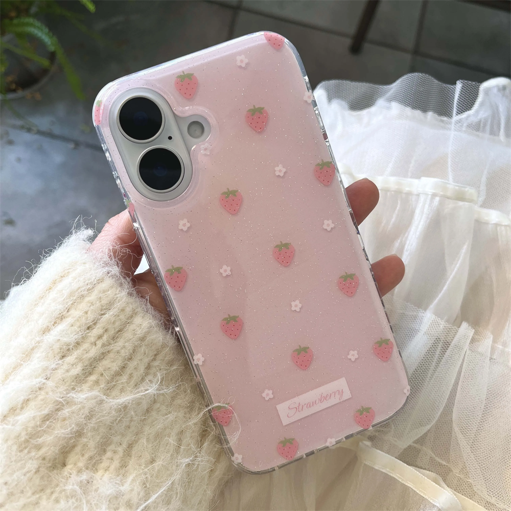 Korea Leuke Roze Aardbei Bloem Telefoon Gevallen Voor Samsung galaxy s25 s24 s24plus s24ultra s23 s22 s21 s21fe s23fe s20fe Cover