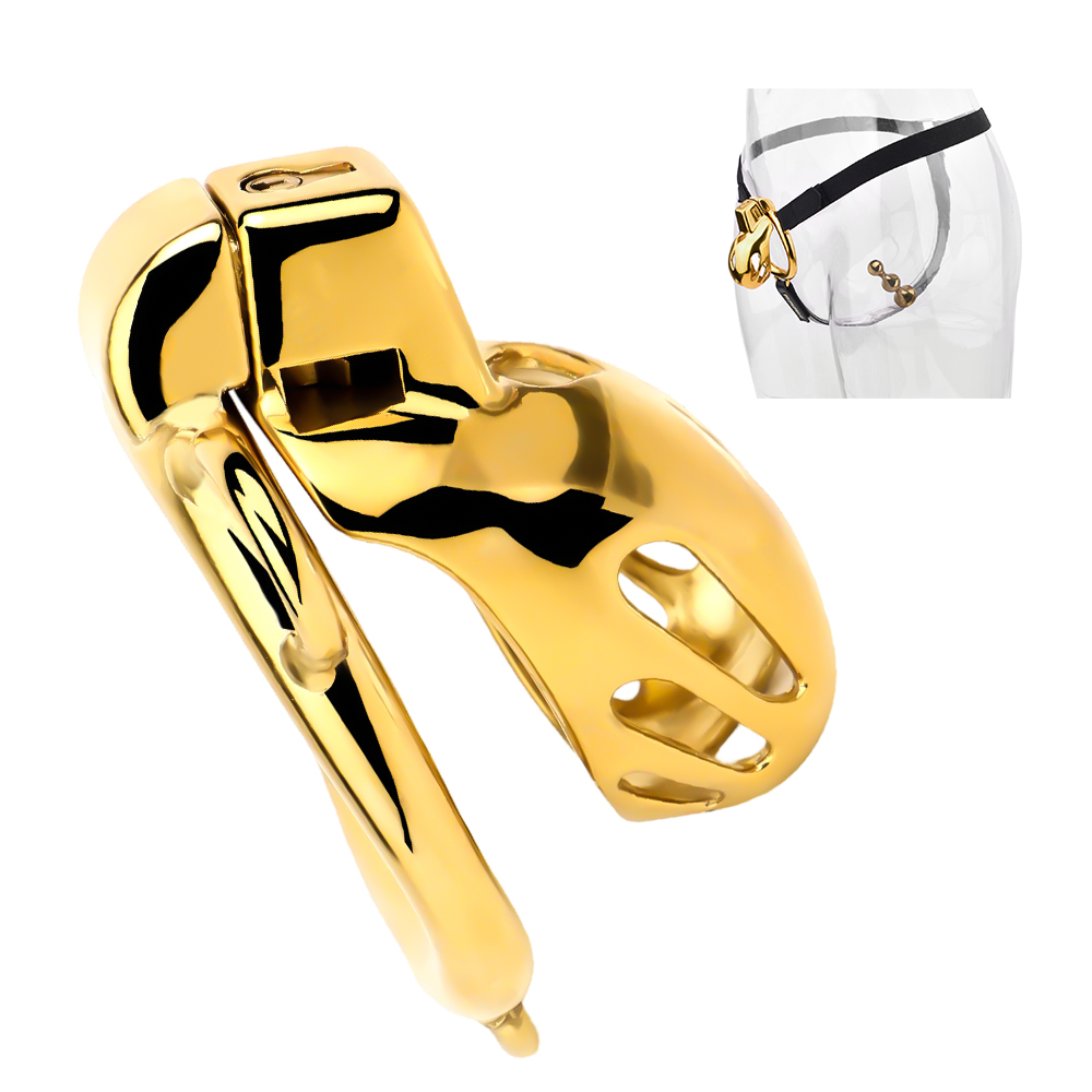 FRKO Metal Golden Men Chastity Cage Cock Cobra Mamba Penis Ring Chastity Belt BDSM Erotic Urethral Lock Sex Toy 18 Ship From USA