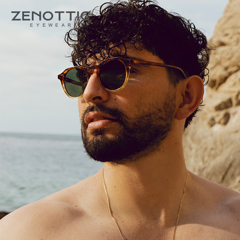 ZENOTTIC Occhiali da sole polarizzati rotondi in acetato moda Vintage Shade UV400 Nuovi occhiali da sole da donna retrò per uomo/donna 600001 S