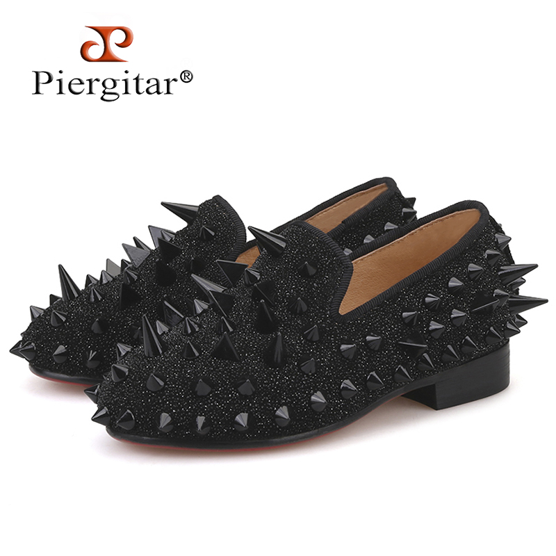 Pieritar clássico pai-filho sapatos estilo artesanal personalizado cravejado mocassins infantis para festa de aniversário sola vermelha criança apartamentos