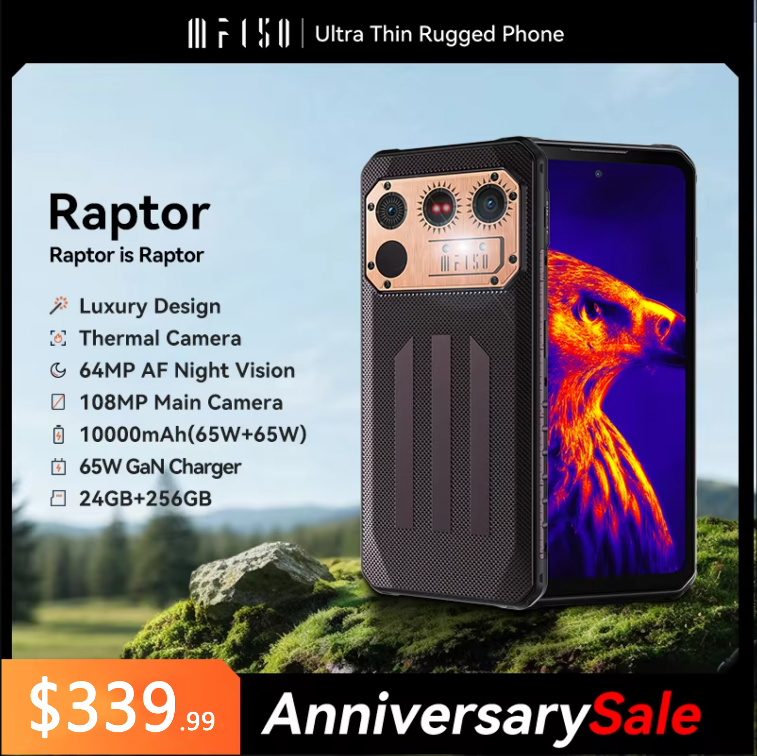 Прочный аппарат IIIF150 Raptor 6,8 ''120 Гц 10000 мАч 12 Гб + 256 ГБ МП ультратонкий прочный сотовый телефон G99 Android 13