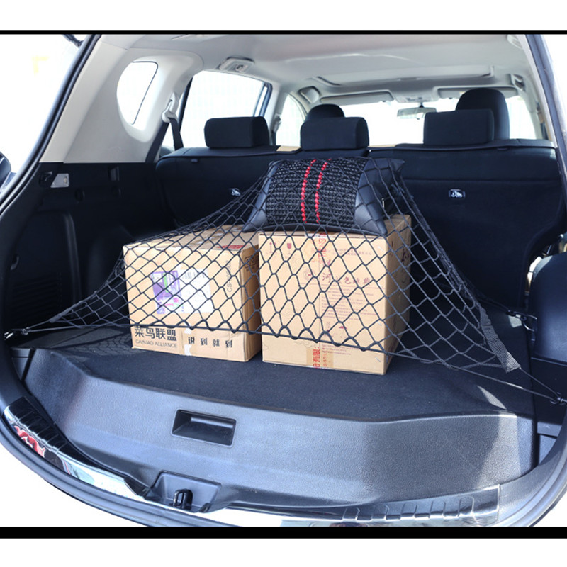 120X70ซม.ไนลอนสีดำรถ Trunk สุทธิกระเป๋าเดินทางออแกไนเซอร์จัดเก็บกระเป๋าด้านหลังตาข่ายเครือข่าย4ตะขอตาข่ายรถบรรทุก
